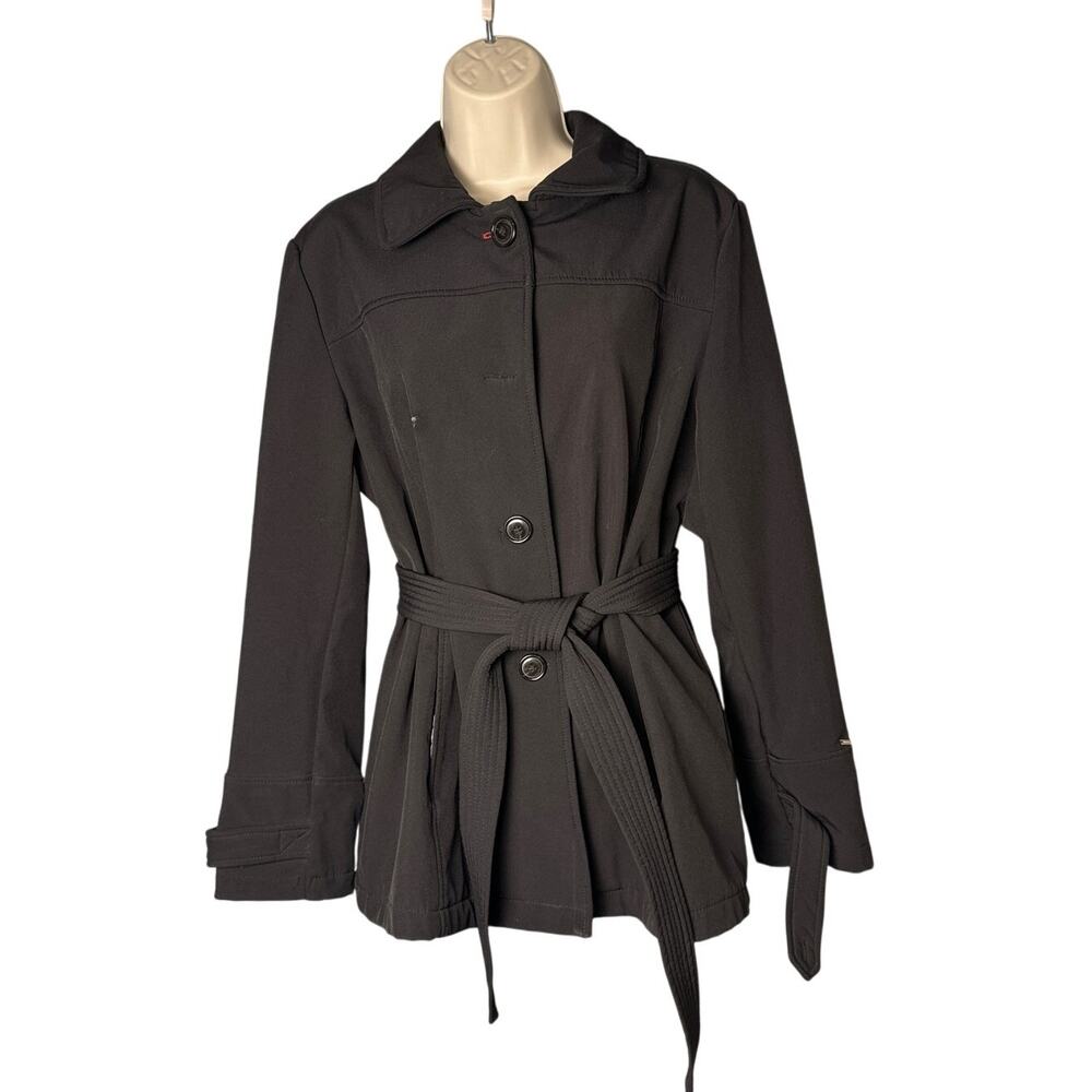 Tommy Hilfiger Womens Black Softshell Belted Trench Coat Jacket Medium